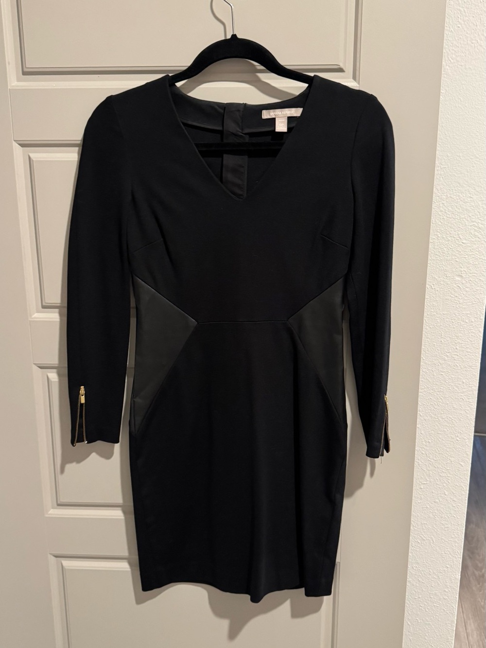 Banana Republic Black Long-Sleeve Sheath Dress with Gold Zip